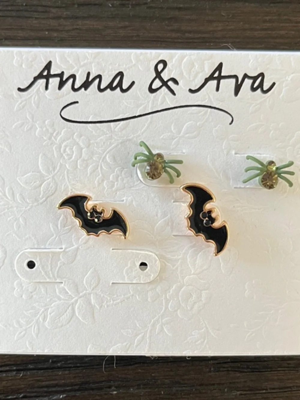Anna & Ava Black Bat and Green Spider Stud Earring Duo